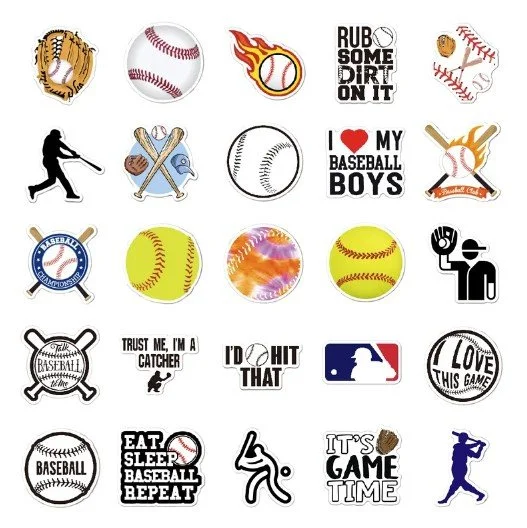 50-Pack Baseball & Softball Vinyl Sticker Set - Image 2