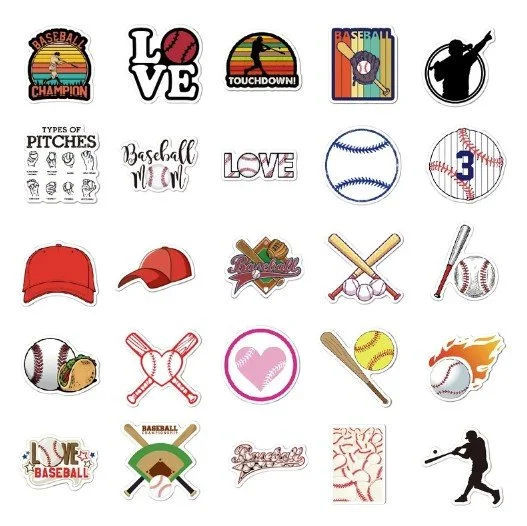 50-Pack Baseball & Softball Vinyl Sticker Set - Image 3