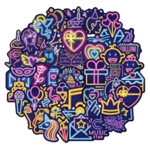 50-Pack Neon Aesthetic Vinyl Sticker Set
