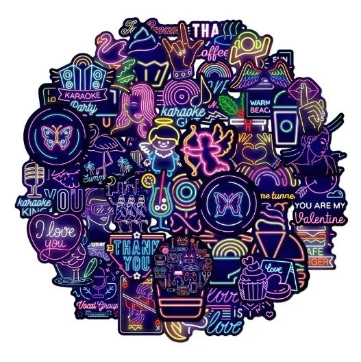 50-Pack Neon Vibes Aesthetic Sticker Set