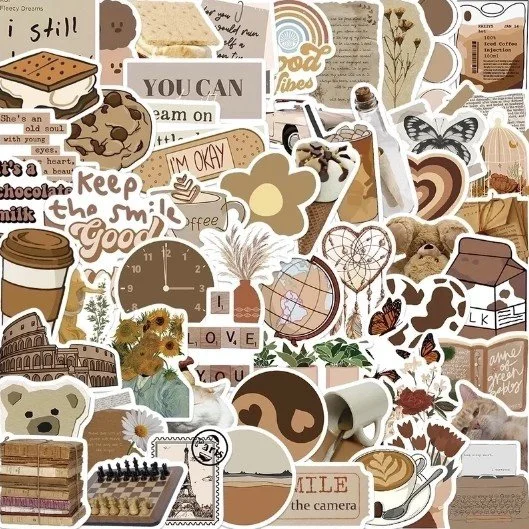50-Piece Mocha Aesthetic Sticker Set - Image 2