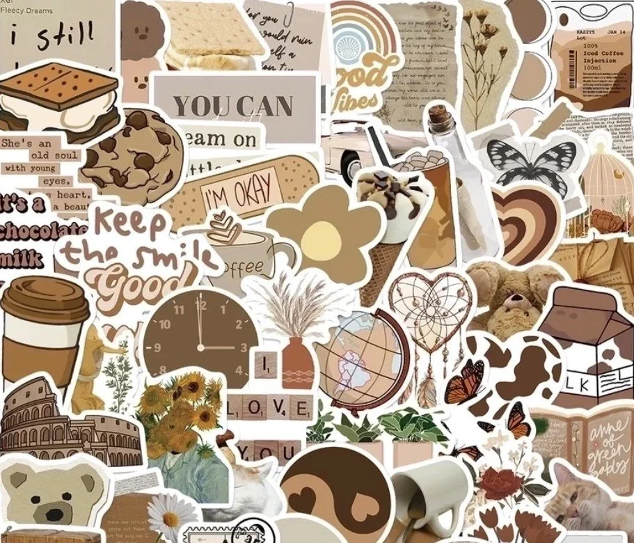 50-Piece Mocha Aesthetic Sticker Set